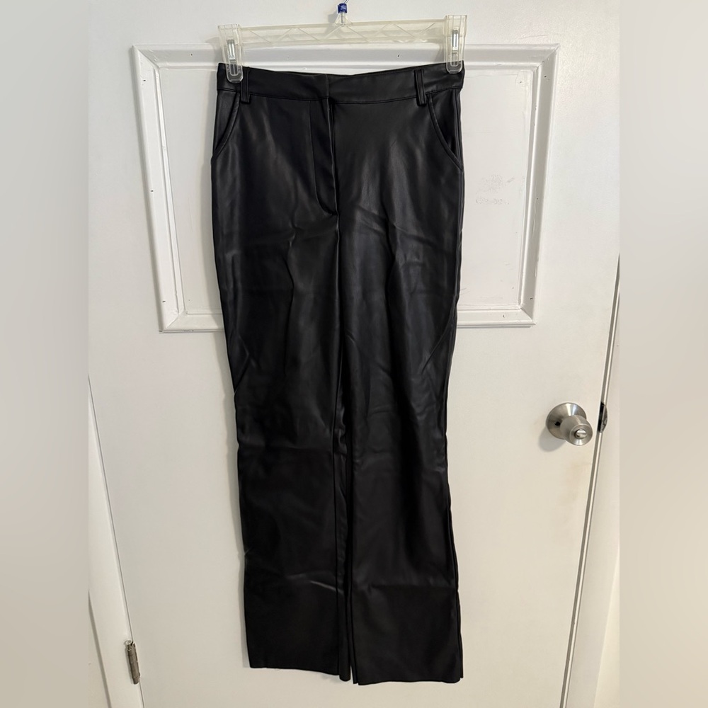 Meshki Black Straight Leg Faux Leather Pants